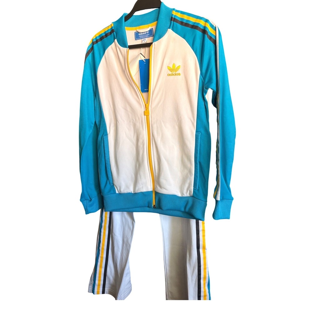 Adidas Tracksuit Kids XL Blue White Good Trefoil Logo 3-Stripe Zip Jacket Pants